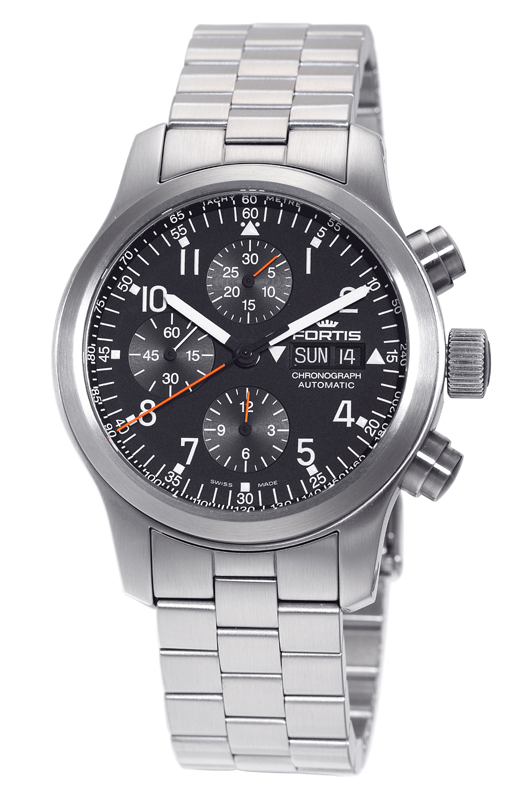Fortis Mens 635.10.11.M B-42 Pilot Professional Black Dial Chronograph Aviator Watch